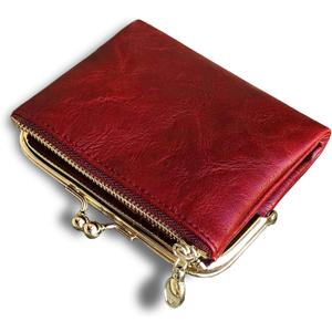 AOXONEL Womens Wallet Small Rfid Ladies Compact Bifold Leather Vintage Coin Purse With Zipper and Kiss Lock (Red)