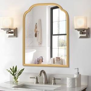 18X24 Inch Gold Mirror for Wall with Metal Frame Rectangular Rounded Bathroom Vanity Mirror Anti-Rust, Hangs (Gold 18" x 24")