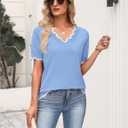 Zeagoo Women's Short Sleeve Sweater 2026 Spring Summer V Neck Lightweight Tops Dressy Blouses Business Casual Outfits (Blue, M)