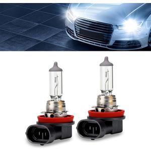 Pack-2 Car H11 Halogen Bulb, 12V 55W Quartz Light Car Low/High Beam Light Replacement, Plug and Play Bulb, Universal Lighting Accessories for Cars (White)