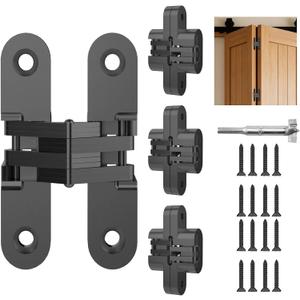 Invisible Hinges for Cabinet Doors,Completely 180 Hidden Hinges,Concealed Door Hinges,Concealed and Smooth Quiet Close(Black,0.63"-2.76",4Pack)