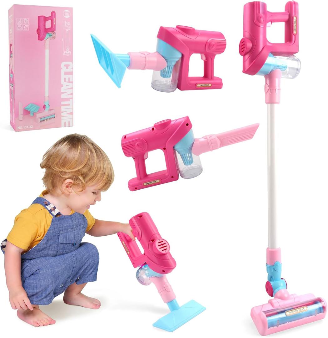 Rayouth Toy Vacuum for Toddlers, Kids Cordless Vacuum Cleaner Set, Pretend Role Play Household Keeping Toys with Realistic Function & Attachments, Cleaning Learning Toys for Age 3+ Boys Girls