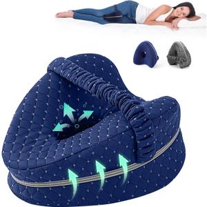 Alignment Pillows for Side Sleepers, Hip Alignment Pillow, Knee Pillow for Side Sleepers, Leg Pillows for Sleeping, Suitable for Relieving Leg, Back, Knee (Grid Blue)