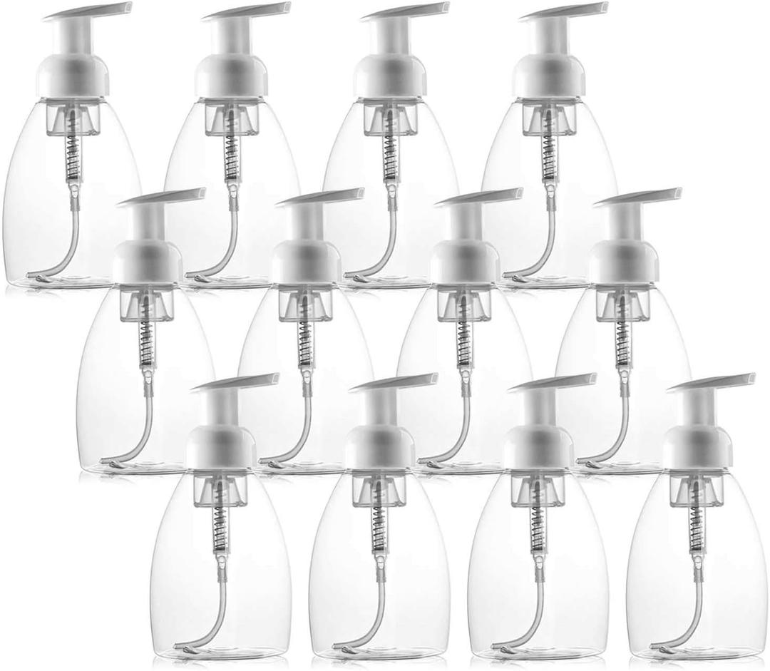 Bekith 12 Pack Foaming Soap Dispenser Pump Bottles, 8oz (250ml) Foaming Hand Soap Dispenser, Refillable Liquid Soap Foaming Dispenser, Empty Plastic Bottles for Kitchen, Bathroom, Commercial, Clear