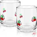 2 Pcs Cherry Icon Juice Glasses, 14oz Red Cherry Stemless Wine Drinking Juice Glass Cup for Birthday Wedding Party Supplies Gift