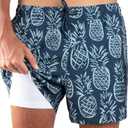 Kanu Surf Mens 5 Adventure Mens Swim Trunks  UPF 50+ Quick-Dry Bathing Suit Shorts with Pockets & Compression Liner (Medium, Pineapple Navy)