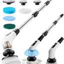 Powerful Electric Spin Scrubber, for Mom, Cordless Cleaning Brush, 90-Min Extended Runtime, Telescopic Long Handle, 8 Replaceable Heads, 2 Speeds for Bathroom, Floor & Glass