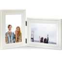JD Concept Vertical Horizontal Combo, Double 5x7 White Wood Art Picture Frame, Foldable Opening 4.5x6.5 Photo Frame, Portrait and Landscape View Standing on Desk