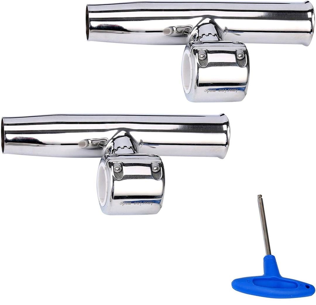 Amarine Made 2Pcs Stylish Stainless Clamp on Adjustable Fishing Rod Holder for Rails 1" to 1-1/4"