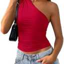 PRETTYGARDEN Womens Sleeveless One Shoulder Tank Top Ruched Slim Fit Shirts Basic Crop Y2k Tops 2026 Spring Fashion Clothing S