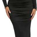 Ekaliy Women's Sexy Mesh Dress Long Sleeve Mock Neck Bodycon Sheer Ruched Maxi Dress Party Cocktail Dresses (Large, Black)