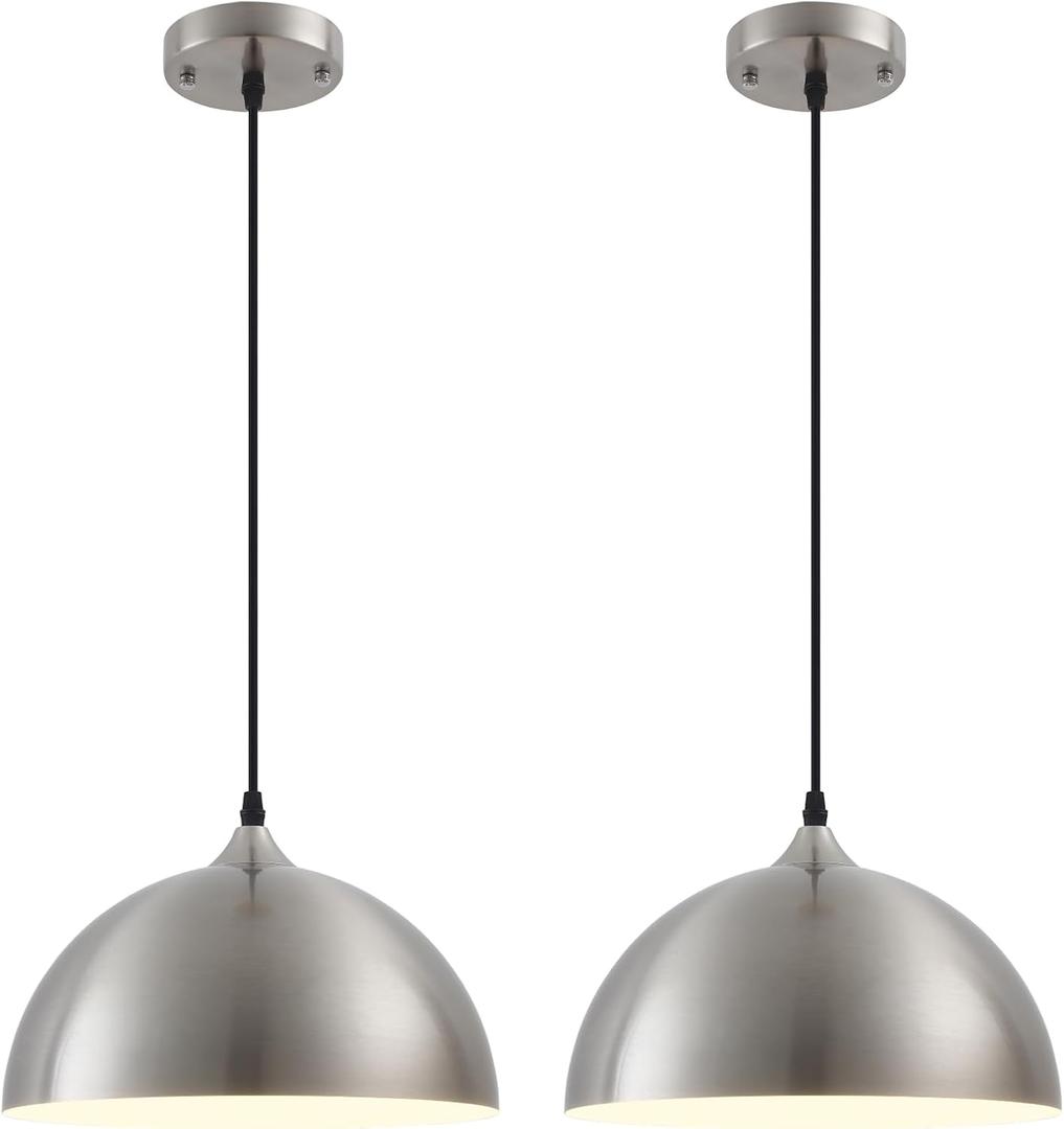 Brushed Nickel Industrial Pendant Light 11.8inches 2 Packs,Mental Hanging Light Fixtures for Kitchen Island,Dome Pendant Light,Ceiling Light Fixtures for Restaurant Dining Room Aisle