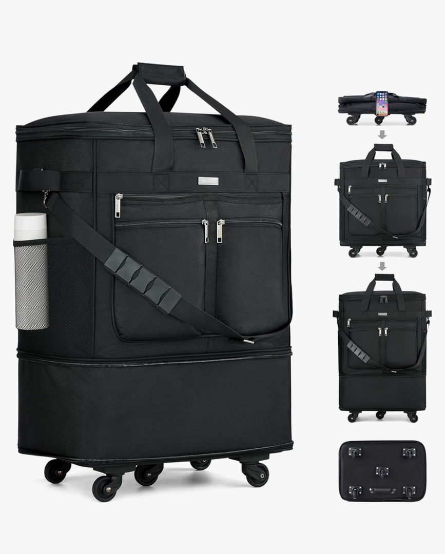 MILADA Expandable Luggage Bags for Travel Foldable Suitcase with Wheels Collapsible Rolling Travel Duffle Bag Lightweight Large Suitcases without Telescoping Handle, Black