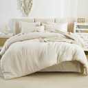 Litanika Super King Comforter Sets Beige - 7 Pieces Bed in a Bag Oversized King Bedding Comforter Sets, Solid Lightweight Bed Set with Comforter, Sheets, Pillowcases & Shams