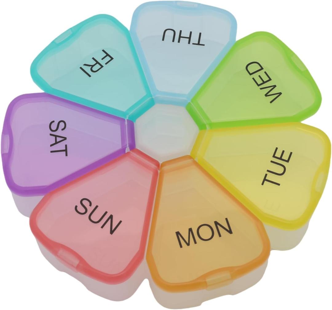 ShysTech 7 Day Weekly Pill AM PM Round Organizer, Large Pill Case Pill Box 1 Time A Day for Pills/Medication/Supplements/Vitamin (Multi-Color)