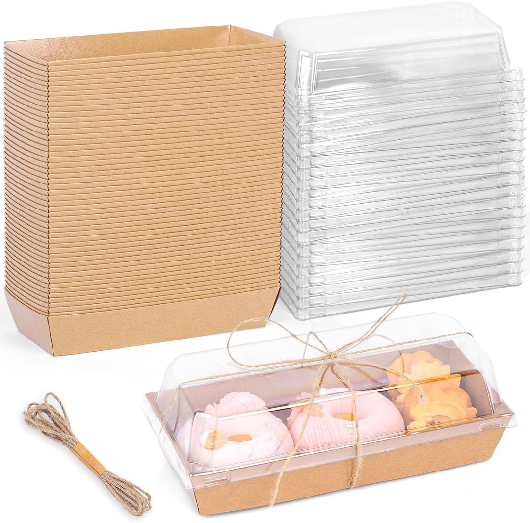 VGOODALL 48PCS Charcuterie Boxes, To Go Food Container Small Paper Bakery Boxes Treat Box with Clear Lid for Sandwich Dessert Cake Slice