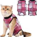 Cat Surgery Recovery Suit Cats Surgical Onesie After Surgery Post Spay Neuter Bodysuit Anti-Licking Wounds Pink Plaid/M (M(Back Length:11.4"/29cm; Chest:14.7"/37cm)