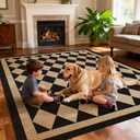 Washable Checkered Easy Jute Rug 8x10, Black Checkerboard Geometric Modern Outdoor Indoor Patio Large Rugs, Woven Thin Carpet Mat for Living Room Bedroom Classroom Nursery Play Room Backyard