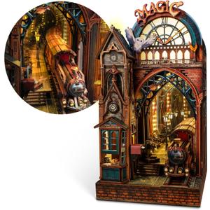 LED 3D Puzzle Magic Station Book Nook Kit - Interactive 3D Wood Puzzle LED Magical Miniature with Infinite Extension Space - DIY Bookshelf Insert Decor Gifts(Magic Station)