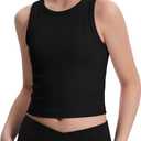 Poroka Girls Tank Tops Kids Athletic Sleeveless Crew Neck Ribbed Knit Casual Workout Crop Tops (9-10 Years, Black)