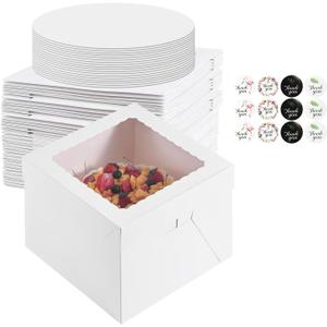 48pcs 8x8x8 Inches Cake Boxes,24pcs White Bakery Boxes with Window and 24pcs Boards,Cajas storage for 8 inch Cake box, Disposable Pie Box, Father's Day,Wedding, Birthday, Party