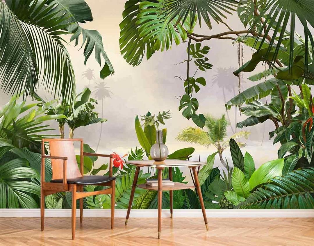 Bormia Tropical Leaf Wall Mural Wallpaper Green Monstera Forest Palm Tree Murals for Living Room Bedroom TV and Sofa Background Kids Rooms