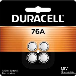 Duracell 76A 1.5V Batteries, 4 Count (Pack of 1), 76A 1.5 Volt Battery, Equivalent to LR44, A76, & AG13, Long-lasting for Watches, Alarms, Calculators & More