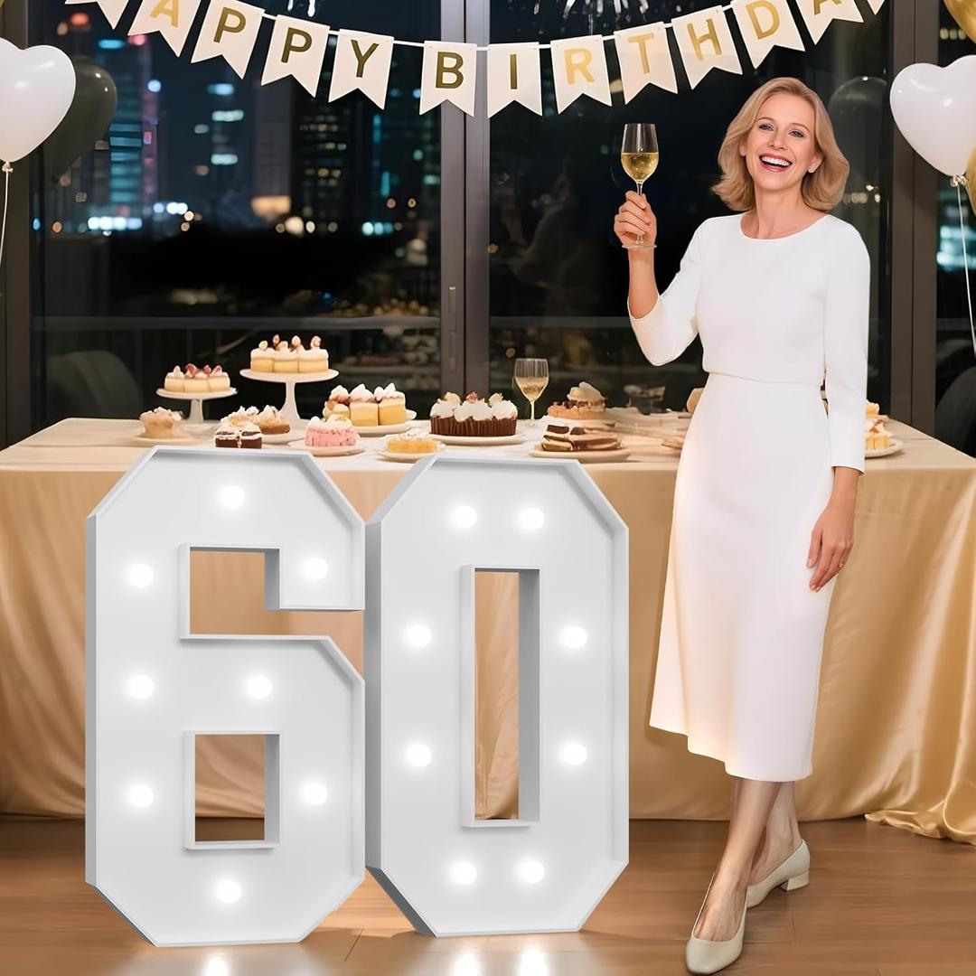 3FT Marquee Numbers 60, Happy 60th Birthday Decorations for Women Men, Large 60 Light up Numbers for Him Her 60 Years Old Birthday Party Supplies, 60th Anniversary Party Decor