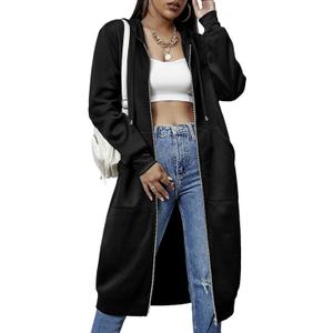 ELESOL Women Casual Zip up Fleece Hoodies Tunic Sweatshirt Long Hoodie Jacket Small