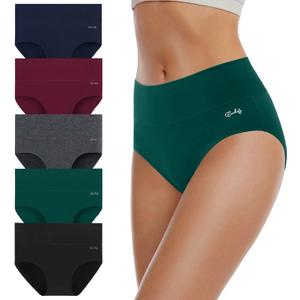 coskefy Women's High Waisted Cotton Underwear Soft Breathable Panties Stretch Briefs Ladies Panties 5 Pack (Medium, Multicolor)