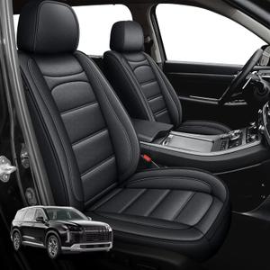 Car Seat Covers Custom Fit for Hyundai Palisade 2020-2024,Faux Leather Full Set 7 Seats Automotive Car Seat Cushion Protector Compatible with Airbag Black