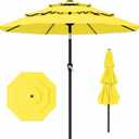 AreShark 9ft 3-Tier Patio Umbrellas, Outdoor Umbrella with 8 Sturdy Ribs UV Protection Windproof, Market Table Umbrella w/Push Button Tilt & Crank for Pool, Porch, Deck, Garden(Yellow)