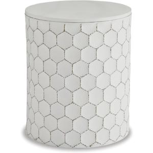 Signature Design by Ashley Polly Geometric Honeycomb Indoor Outdoor Accent Stool or Table, White