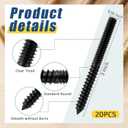 Hicarer 20 Pack 5/16-18 x 3 Inch Hanger Bolts Double Headed Bolts with Driver Self Tapping Screw Threaded Rod Screws for Furniture Double Headed for Wood Furniture Joint (Black)
