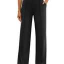 DLOODA Womens Dress Work Pants Business Casual Slacks Stretchy Wide Leg Trousers with Pockets High Waist Pull On Black,XXL