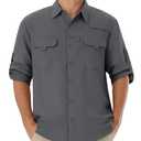 WULFUL Men's Sun Protection Fishing Shirts UPF 50+ UV Lightweight Quick Dry Cooling Button Down Shirts for Work Hiking Safari Shadow Grey M