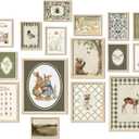 16 PCS Framed Woodland Nursery Wall Art Decor, Vintage Baby Girl & Boy Nursery Decor, Kid Toddler Room Bedroom Playroom Decor, Sage Green Animals Eclectic Gallery Wall Prints, Bear Duck Goose Rabbit