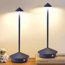 Modern Cordless Table Lamp Set of 2, Portable LED Desk Lamps, 4000mAh Rechargeable Battery Operated Lighting for Bedroom Dining Room Restaurant Coffee Shop Outdoor Camping Night Light (Blue)