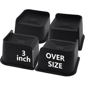 4 Pack Bed Risers 3 inch Heavy Duty, Oversized Furniture Risers, Black Bed Lifts Risers for Table, Sofa, Chair, Couch, Desk, Bed Frame Risers Supports Up to 6,500 Lbs