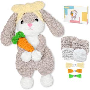 CODGP Crochet Kit for Beginners,15.8in Crochet Animal Kit Bunny, Crochet Starter Kit Gift for Adults Kids with Yarn Sets, Amigurumi Kits with Step-by-Step Video Tutorials