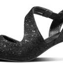 mysoft Women's Dress Shoes Low Heels 2 inch Kitten Pumps Slingback Wedding Party Medium/Wide Width Shoes (Black Glitter)