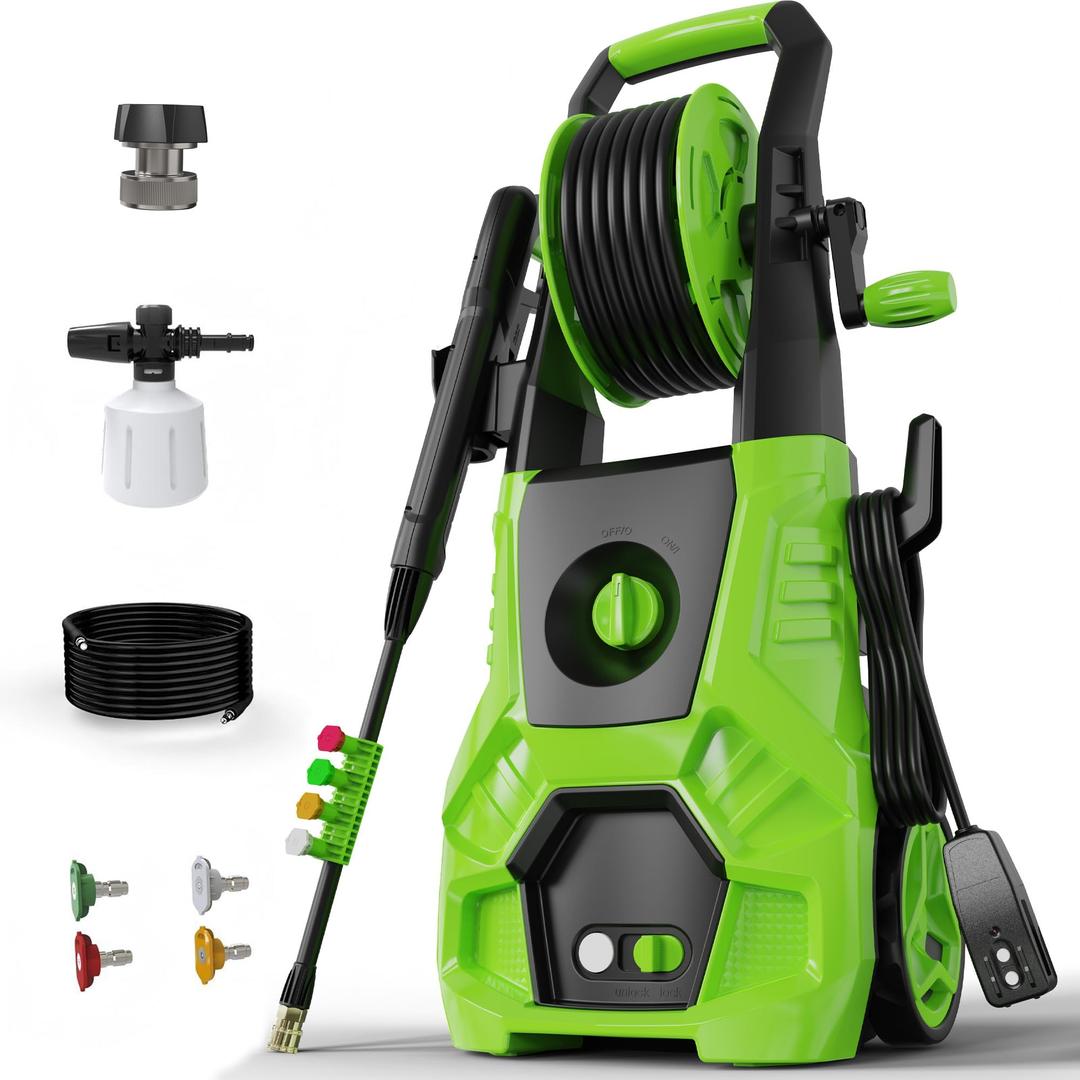 DECOKTOOL 5000PSI PowerWasher with 4 Quick Connect Nozzles, Foam Cannon for Car, Lane, Patio Cleaning, Hydro Jet Pressure Hose Water Wand for Gutter Patio Car Garden Window, Green