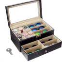 Leather Watch Box and Sunglass Glasses Case Organizer and Jewelry Display Drawer Lockable Case Organizer Black