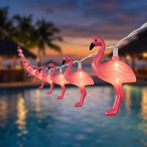Summer Themed Pink Flamingo String Lights, 8.5Ft Tropical Beach Flamingo Decor Lights, Indoor/Outdoor Party Lights for Bedroom Birthday Wedding Holiday Hawaiian Tiki Tropical Party Dcor