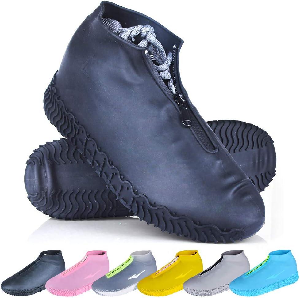 Shoe Covers Waterproof Reusable Foldable Not-Slip Rain Shoe Covers with Zipper,Shoe Protectors Overshoes Rain Galoshes for Kids Men and Women (S (Kids 3-5 Year), Black)