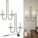 Double Armed Candle Sconce Holder, Set of 2 Wall Candle Holders with Candle Snuffer, Modern Wall Iron Candle Sconces Hanging Decorations for Living Room, Farmhouse, Fireplace, Wedding