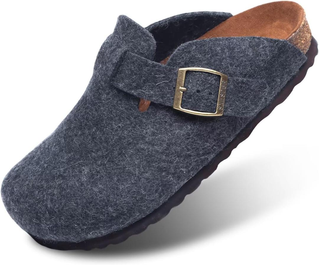 Unisex Wool Clogs with Arch Support Adjustable Buckle Wool Mules Comfortable Wood Sole Clogs(Brown 6.5
