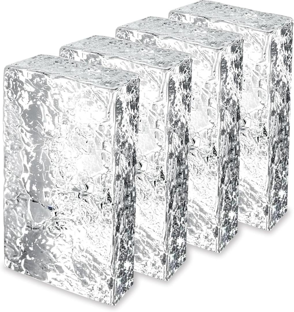 4 Pack-7.9"x3.9"x2" High Transparency ice Crystal Patterned Rectangular Solid Glass Brick - Used in Building Fields Such as wall partitions, as Well as for DIY Lighting fixtures, DIY Tables etc.