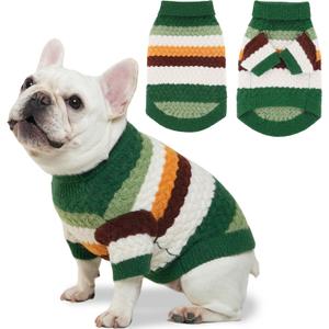 Dog Sweater, Classic Turtleneck Knitted Striped Dog Sweaters, Warm Sweater for Winter, Soft Christmas Sweaters for Boy Girl, Dogs Clothes for Small/Medium Cats, Doggys (Green, Large)