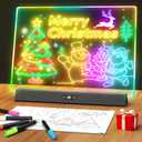 LED Note Board with Colors, Rechargeable 17-Inch Doodle Glow 9-Mode Light Up Desk Sign Letter Message Memo Drawing Dry Erase Board for Classroom/Home Decor/Office/Gifts, 5 Markers & Tracing Book (Black+clear)